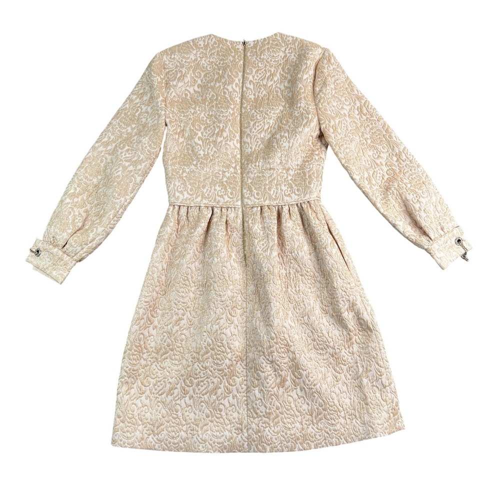 REISS‎ Rose Gold Melanie Jacquard Party Dress Sz 4 Tie Waist Cocktail Wedding - Picture 2 of 16